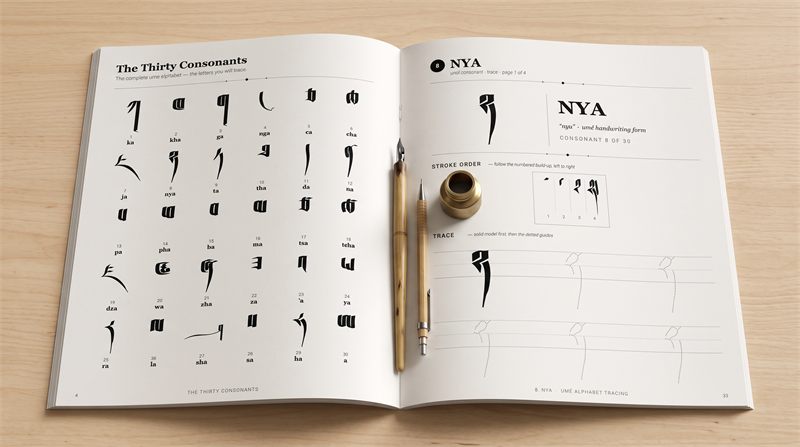 Tibetan Umé Alphabet Tracing Workbook — sample page 2 inside the book