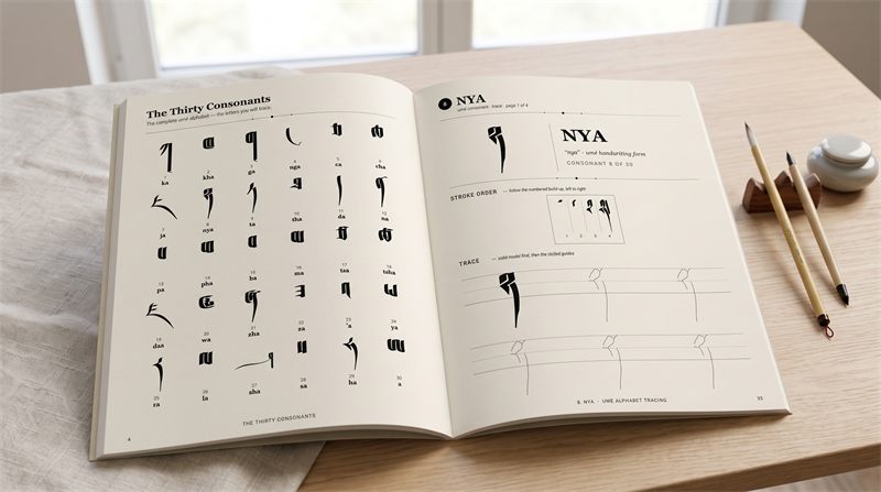 Tibetan Umé Alphabet Tracing Workbook — sample page 3 inside the book