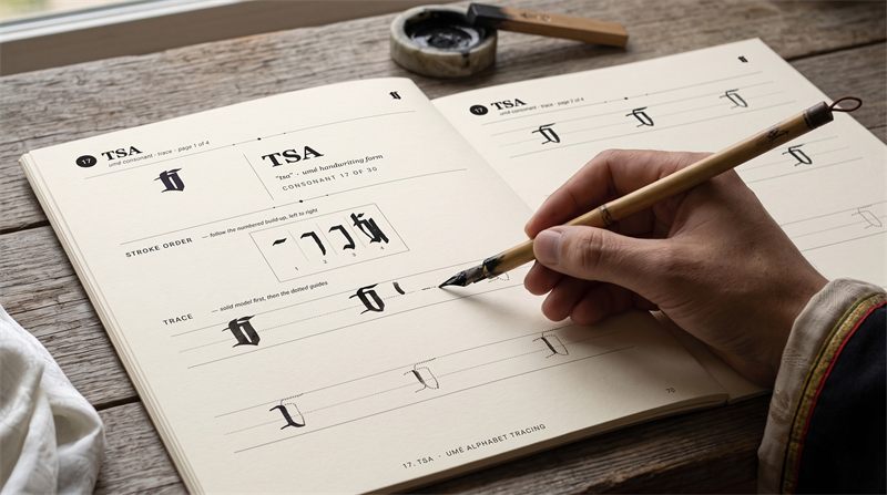 Tibetan Umé Alphabet Tracing Workbook — sample page 4 inside the book